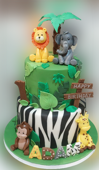 Jungle Animals Themed Birthday Cake CB-NC558