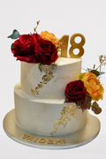 2 Tiered Red & Gold Themed Fresh Cream Cake CB-RC204