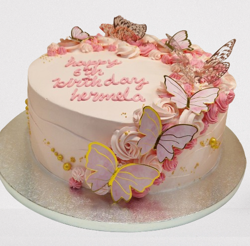 All Pink Butterfly Topped Fresh Cream Cake CB-RC206