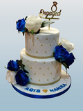 Blue & Gold 2 Tiered Engagement Cake CB-NC677