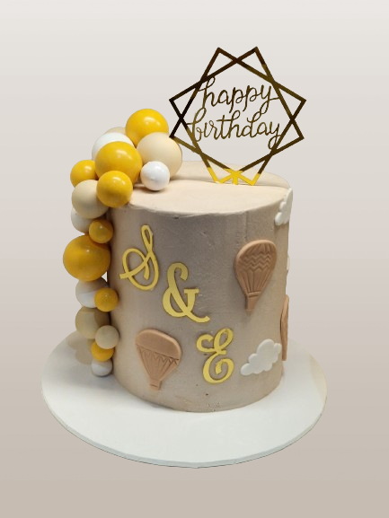 Nude & Yellow Hot Air Balloon Buttercream Cake CB-NC689