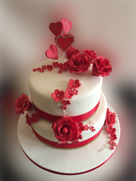 Red Roses  2 Tier Wedding Cake CB-NC270