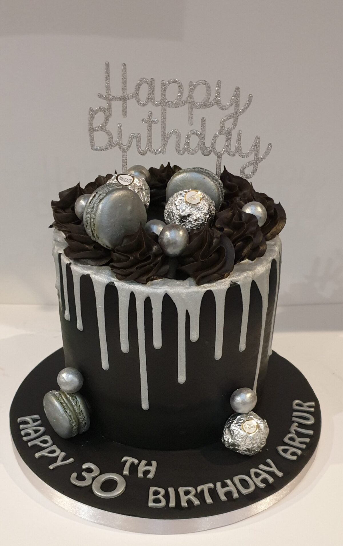 Black with Silver Drip Birthday Cake CB-NC323