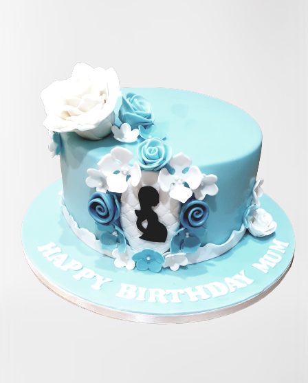 Blue & White Flowers Birthday /Baby Shower Cake CB-NC332