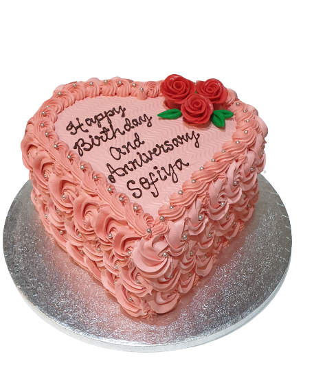Pink Rosettes Heart Fresh Cream Cake CB-HC018