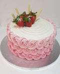 Pink Rossettes Strawberries Topped Buttercream Cake CB-NC349