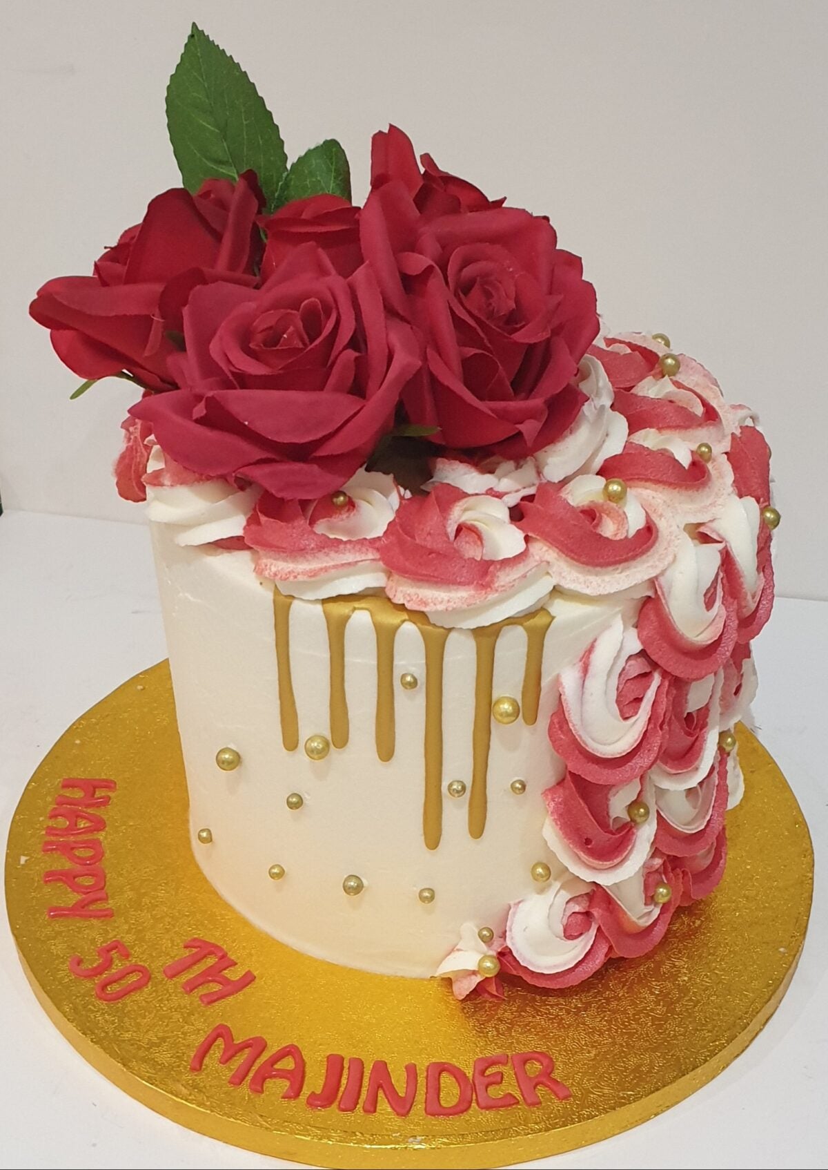 Red Roses/ Gold Drip Buttercream Cake CB-NC350
