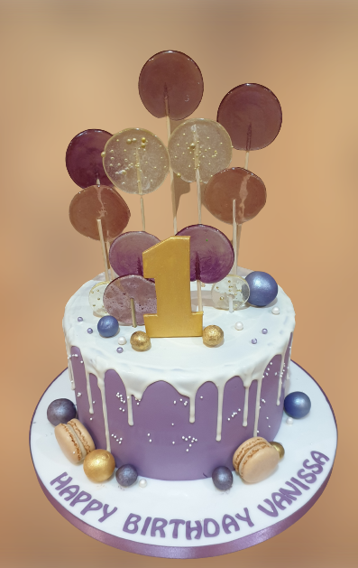 Sugar Lollipops Topped First Birthday Cake CB-NC356