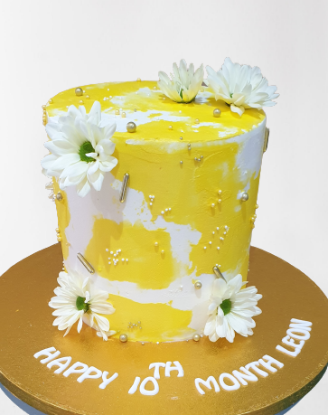 Yellow & White Gerbera  Buttercream Cake CB-NC364