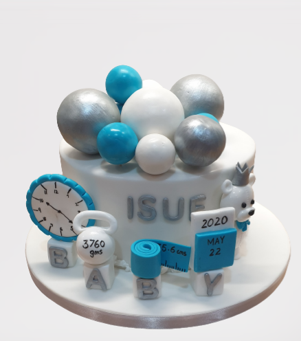 Blue & Silver First Birthday Cake CB-NC396