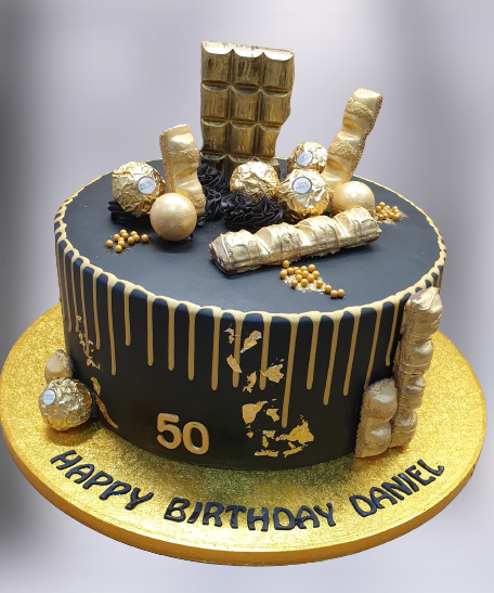 Black & Gold 50th Birthday Cake CB-NC394