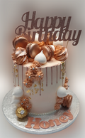 Rose Gold Themed Macarons Topped Fresh Cream Cake CB-RC127