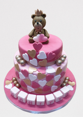2 Tier Teddy Bear Rose Gold & Pink Themed Birthday Cake CB-NC407