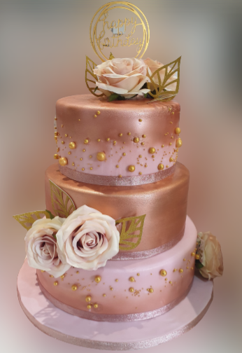 Rose Gold Themed 3 Tier Birthday/Wedding Cake CB-NC449