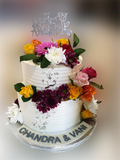 2 Tier 25th Anniversary Cake With Fresh Flowers CB-RC146