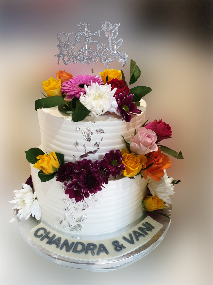 2 Tier 25th Anniversary Cake With Fresh Flowers CB-RC146