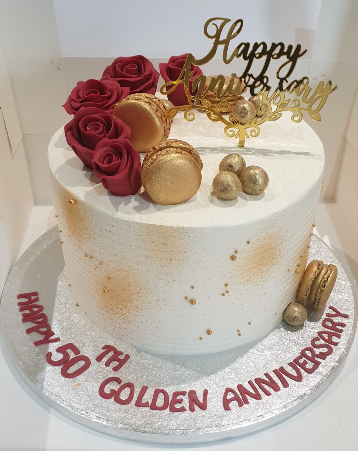 Red & Gold 50th Anniversary Fresh Cream Cake CB-RC145