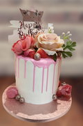 Pink Drip Fresh Cream Cake With Silk Flowers CB-RC148