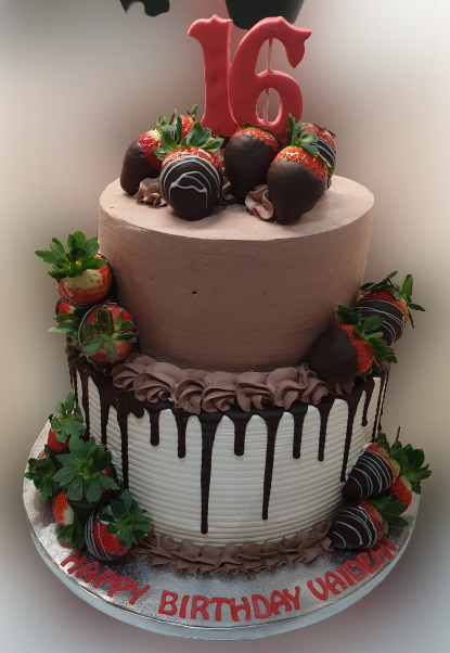 2 Tiered Fresh Cream Cake with Chocolate Dipped Strawberries CB-RC149