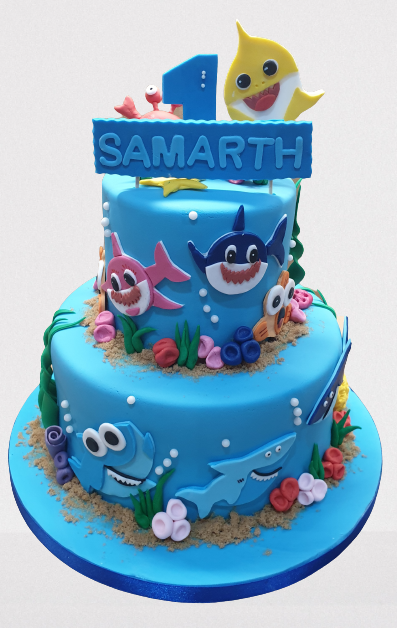 Baby Shark 2 Tier First Birthday Cake CB-NC489