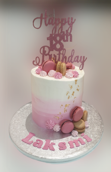 Pink Ombre’ Fresh Cream Cake with Macarons CB-RC152