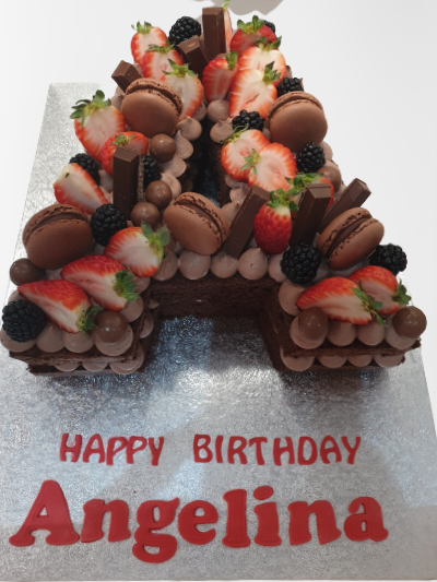 Letter A Fruits & Macaron Topped Fresh Cream Cake CB-SC170