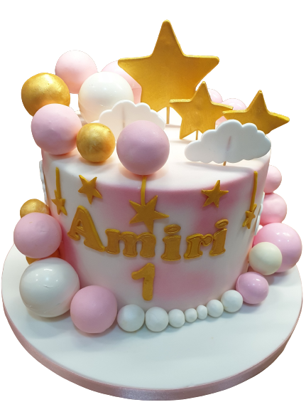 Pink, Gold &White First Birthday Cake CB-NC512