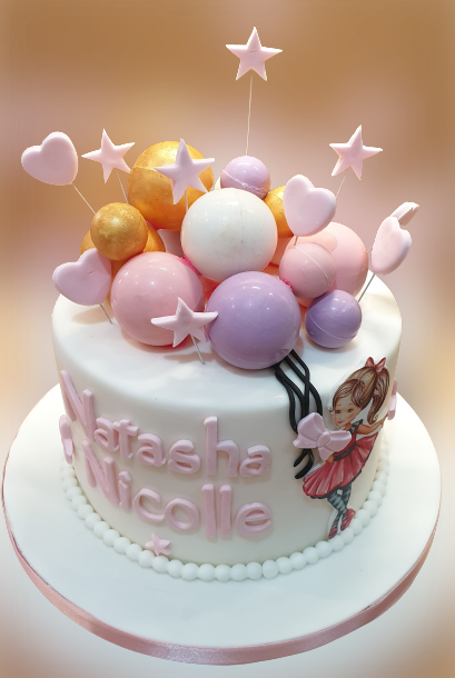 Girl With Balloons First Birthday Cake CB-NC503
