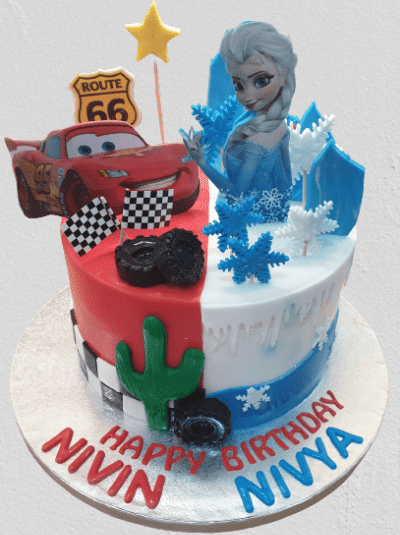 Half & Half Disney and Frozen Themed Birthday Cake CB-NC530