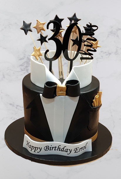 30th Gold & Black Birthday Cake CB-NC606