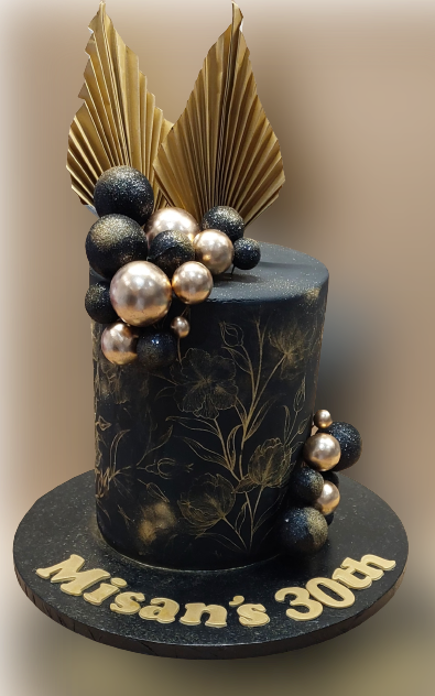 Black And Gold Stencilled  Icing Cake CB-NC593