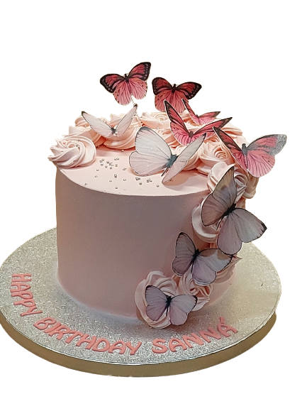 All Pink Butterfly Buttercream Cake CB-NC620