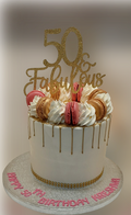 Pink & Gold Macaron Topped Fresh Cream Cake CB-RC155