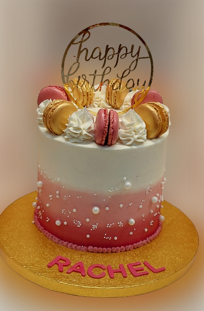 Pink Ombre’ Fresh Cream Cake Topped with Macarons CB-RC181