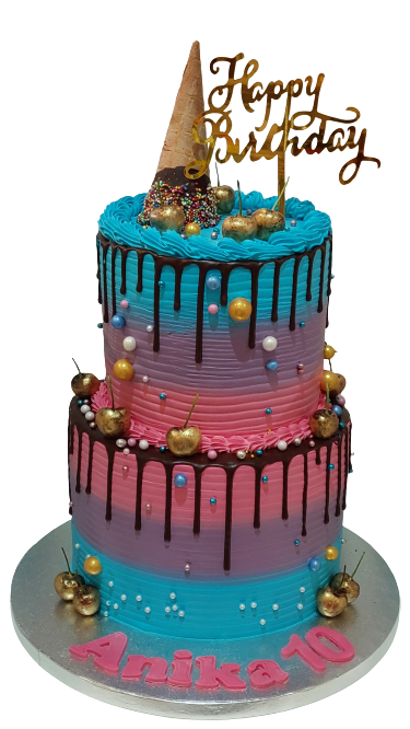 2 Tiered Fresh Cream Birthday Cake topped with Fresh Cherries CB-RC176