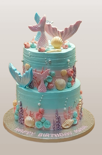 Mermaid Themed 2 Tiered Fresh Cream Cake CB-RC199