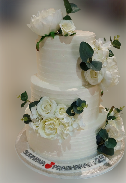 Anniversary 3 Tiered Fresh Cream Cake with Silk Flowers CB-RC173