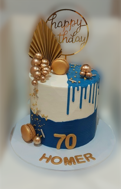 Blue and Gold Themed Birthday Cake CN-NC594
