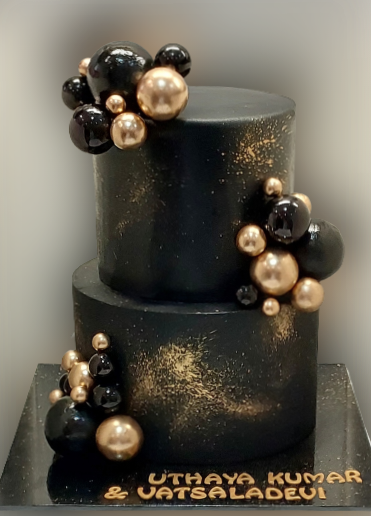 Black And Gold 2 Tiered Anniversary Cake CB-NC646
