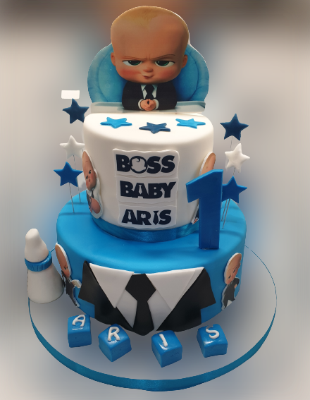 Boss Baby 2 Tiered First Birthday Cake NC545