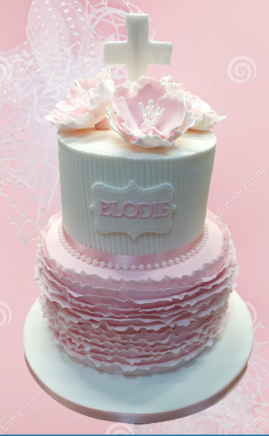 Pink & White Christening Cake For Girls NC550