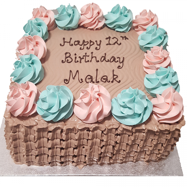 Pink and Blue Rosettes Fresh Cream Cake CB-SC015