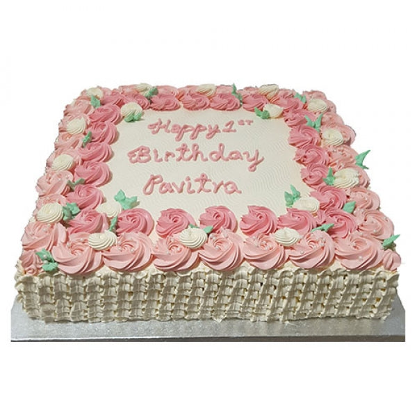 Pink Rosettes Fresh Cream Cake CB-SC017