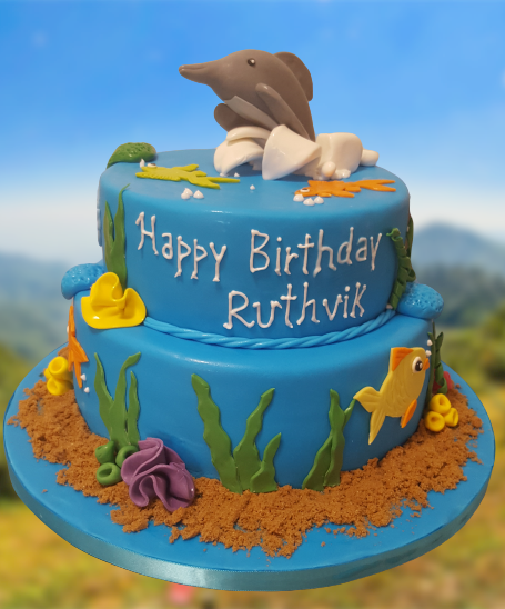2 Tier Dolphin Birthday Cake CB-NC033